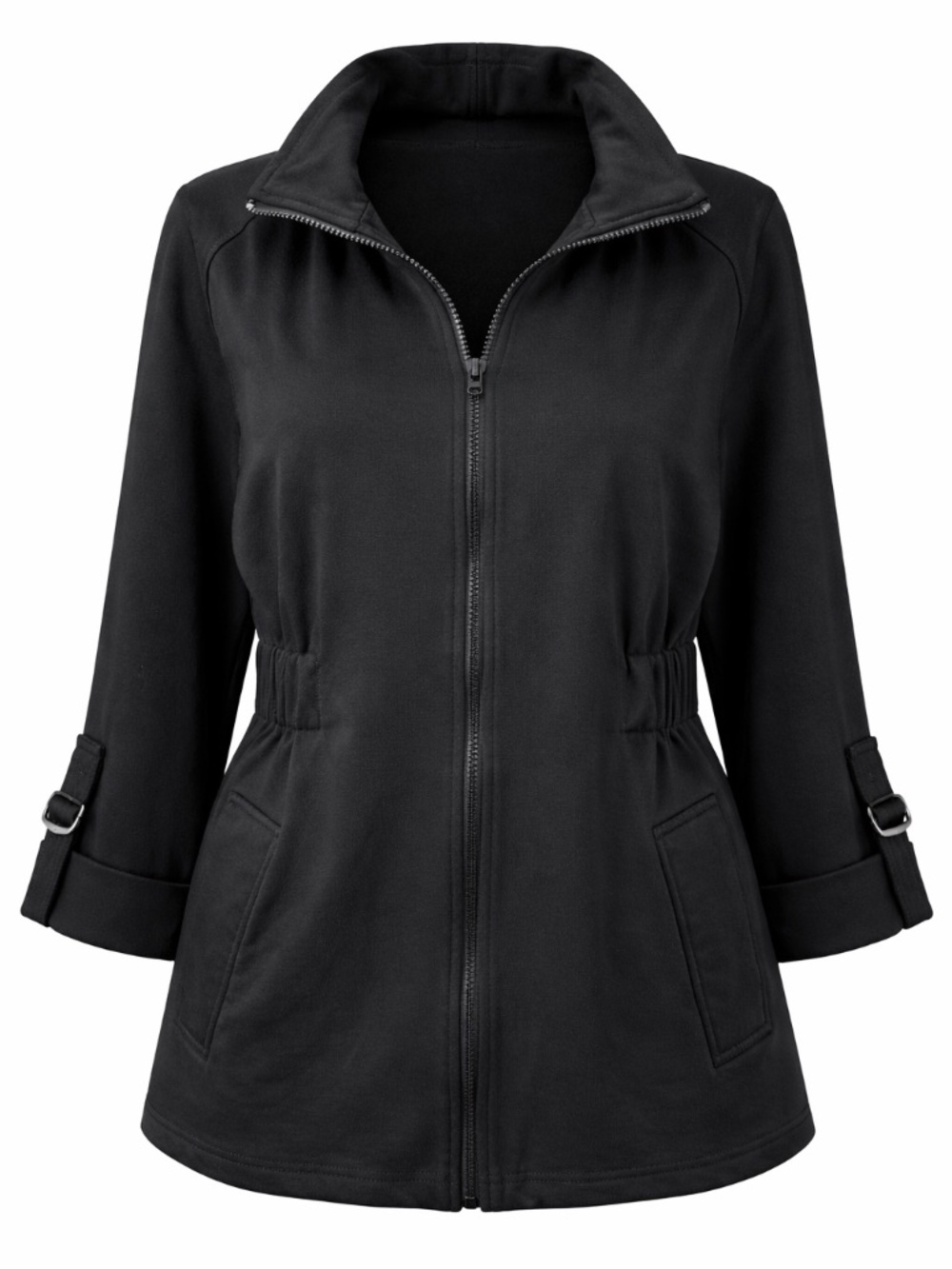 Cute Black Zip-Up Hoodie Jacket Cinched Waist Size XL